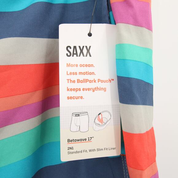 SAXX Swim Trunks Multicolor Striped Board Shorts Betawave Quick Dry Size 34 NWT - Picture 9 of 15